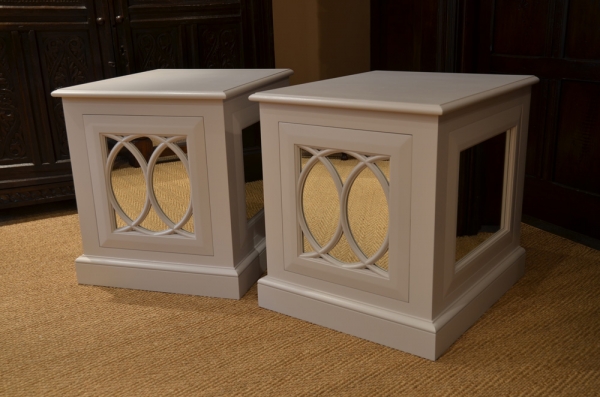 Painted Bedside Cabinets with Decorative Moulding and Mirrored Panels